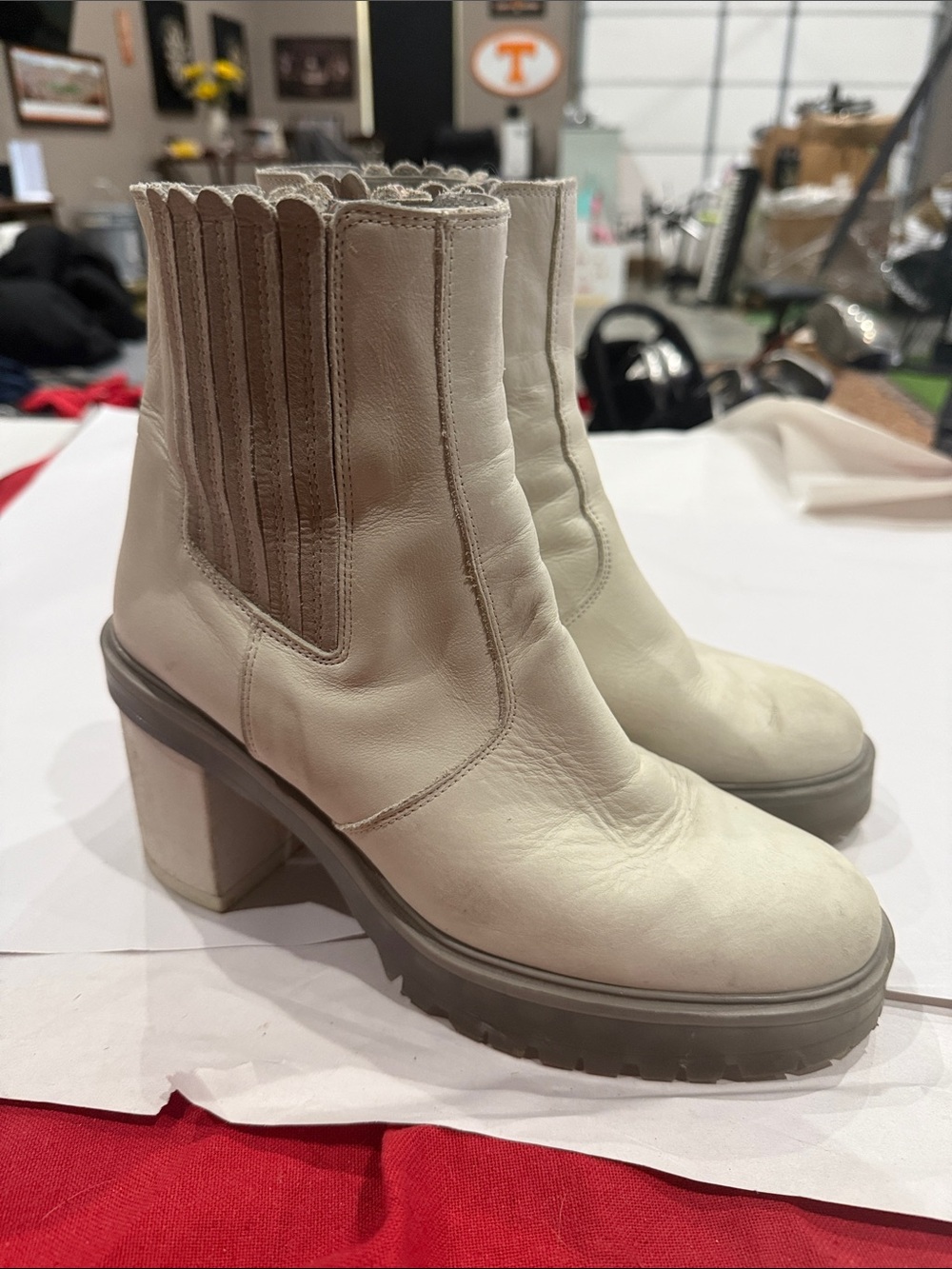 Free People Cream Chunky Chelsea Heeled Boots